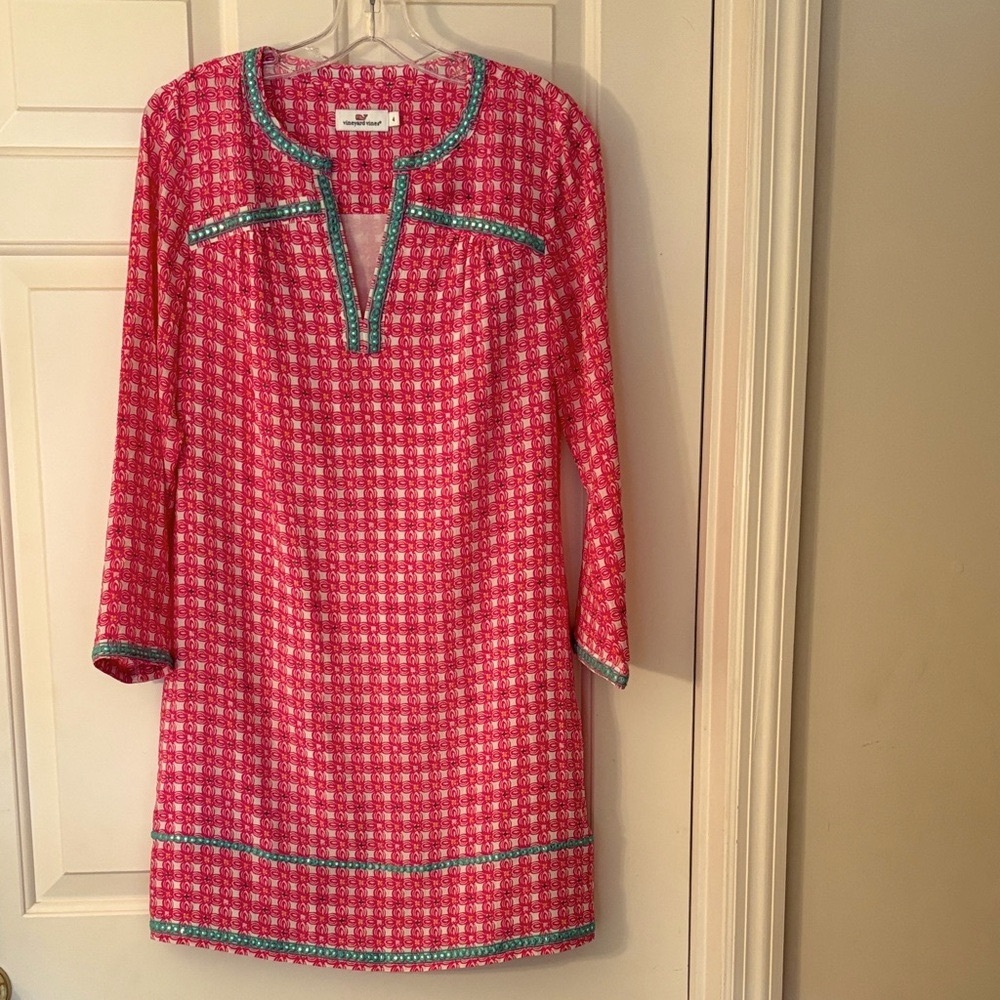 Vineyard Vines Pink and Teal Patterned Dress